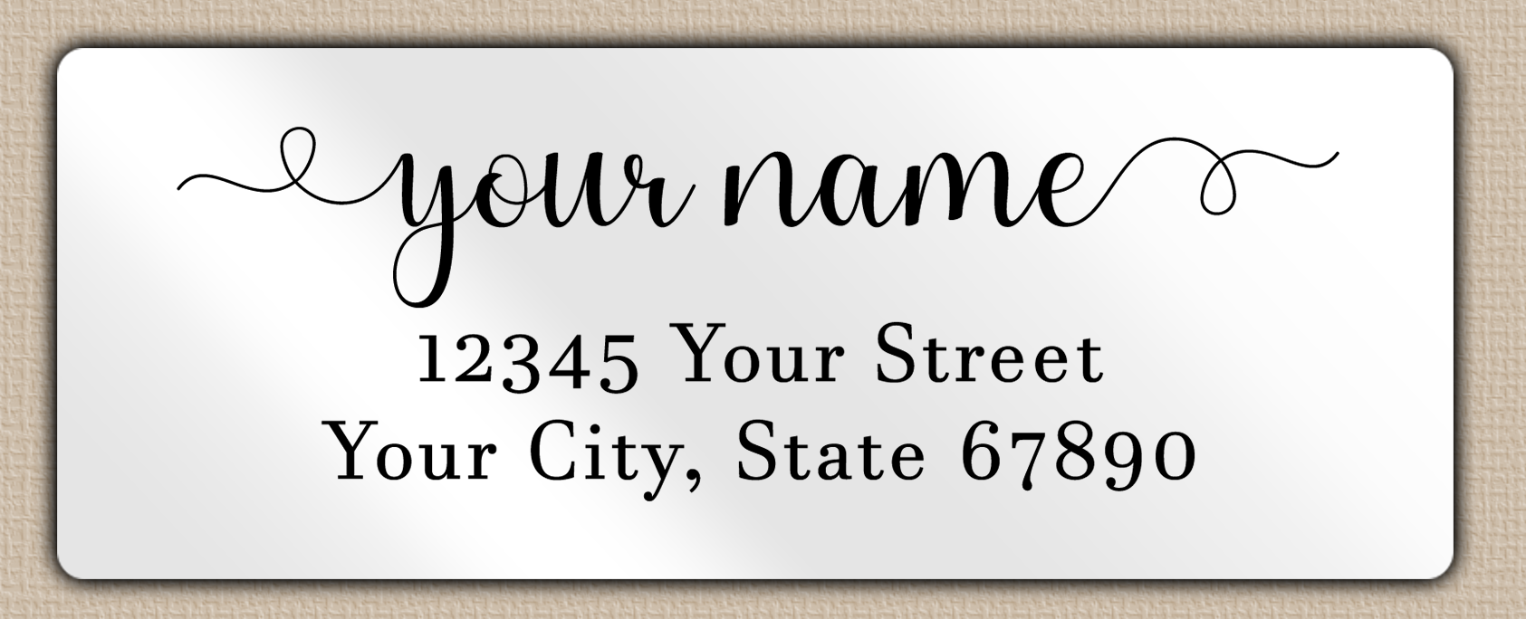 White Glossy Bold Flourish Script Return Address Labels