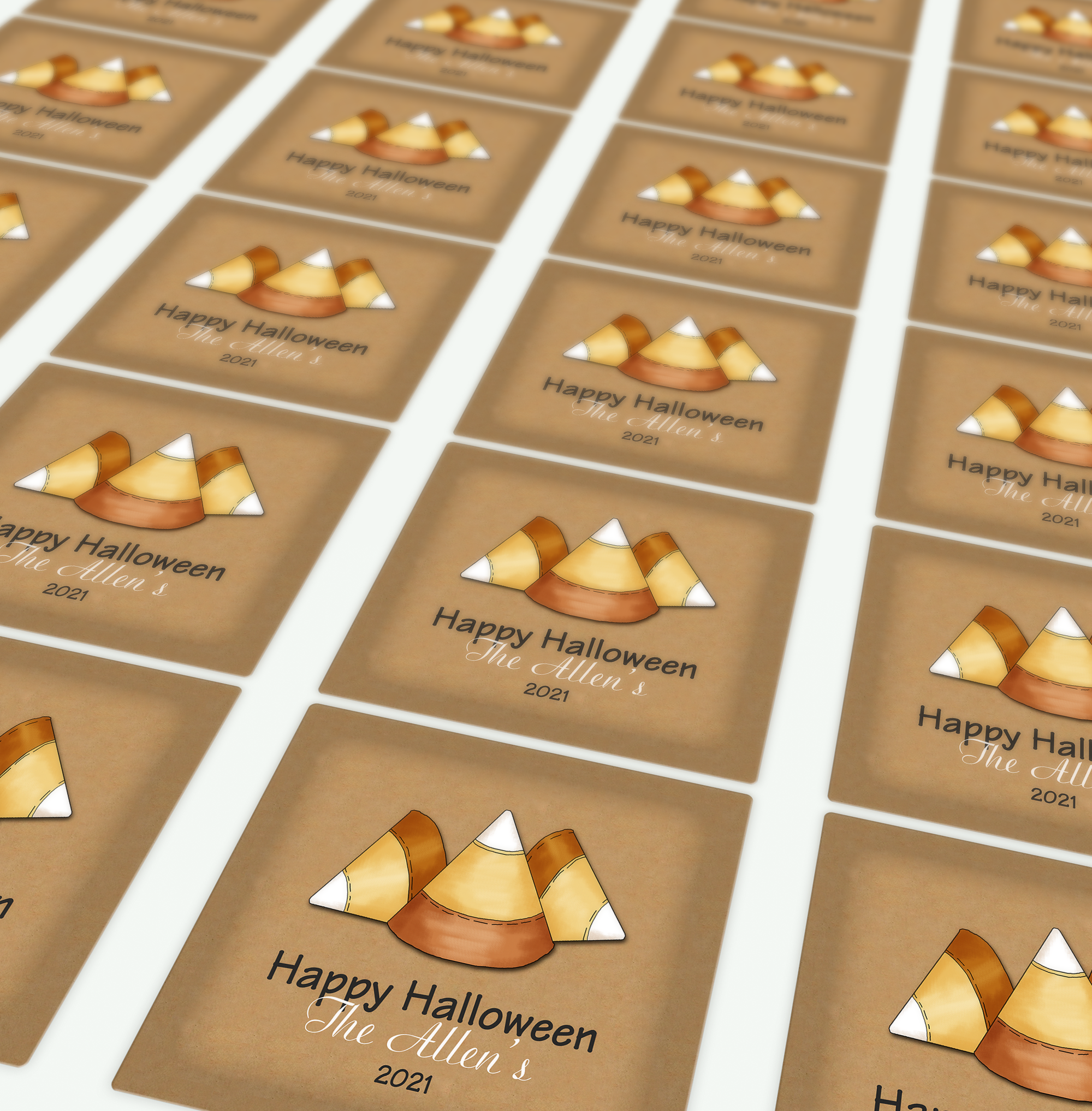 Sheet of Candy Corn Square Halloween Stickers