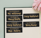 Orange Chalkboard Name Stickers - examples of each option
