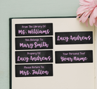 Pink Chalkboard Name Stickers - examples of each option